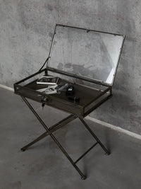 Industrial Loft Style Vintage Iron and Glass Display Cabinet with Lock