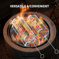 Portable Stainless Steel BBQ Grilling Basket Cylinder for Outdoor Camping