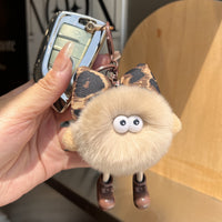 Cute Leopard Print Bowknot Rabbit Fur Pom-Pom Car Keychain Bag Charm Gift