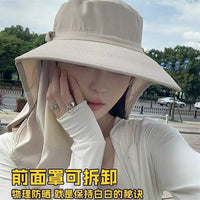 Women's Korean Style Casual Sun Protection Bucket Hat with Wide Brim and UV Protection Shawl