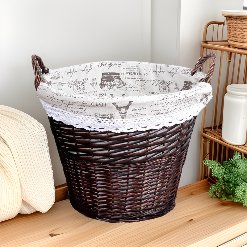 Handwoven Wicker Storage Basket with Liner for Laundry, Toys, and Home Organization