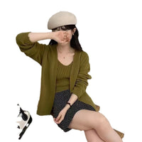 Women's 2-Piece Knit Cardigan and Camisole Set, Soft Autumn/Winter Sweater Outfit