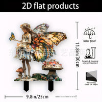 Bohemian Fairy and Bonsai Cat Garden Decor Yard Plaque Acrylic Outdoor Garden Stake