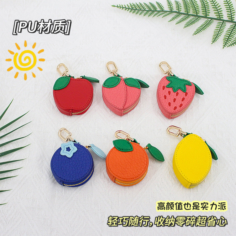 Creative Fruit-Shaped PU Mini Coin Purse with Keychain