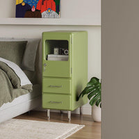Japanese Retro Slim Display Cabinet with Drawers and Glass Door for Living Room Bedroom
