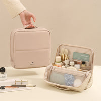 Portable Standing Makeup Bag with Brush Holder, Large Capacity Waterproof Cosmetic Organizer for Travel