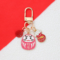 Japanese Daruma Doll Mount Fuji Alloy Keychain for Bags and Cars