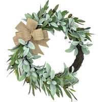 Artificial Lamb's Ear Olive Half Wreath Greenery Garland for All Seasons Door Wall Hanging Home Decor