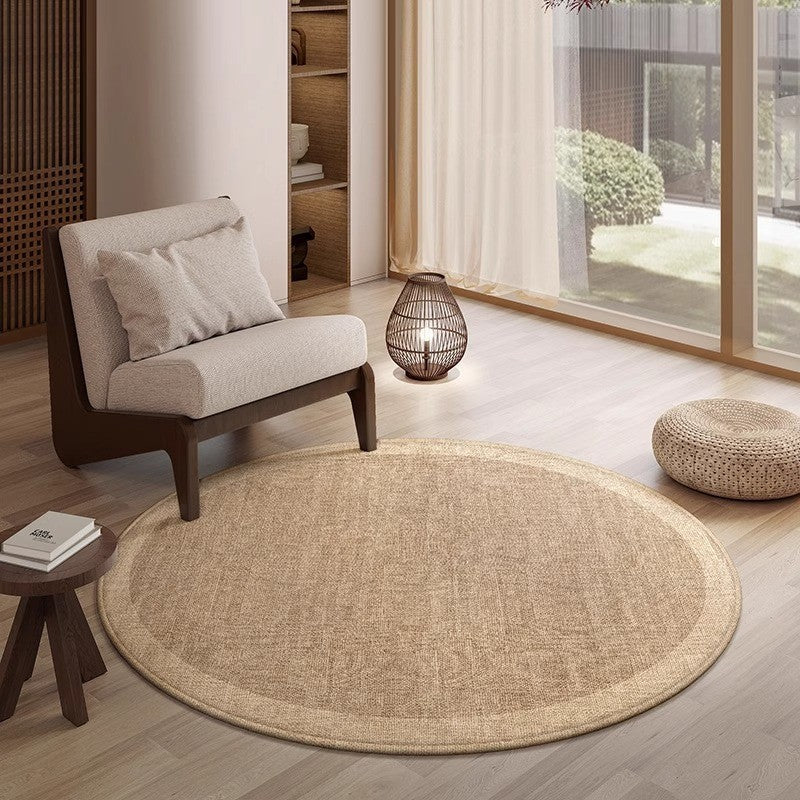 Minimalist Round Linen-Look Living Room Bedroom Area Rug Anti-Slip Mat