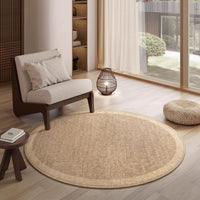 Minimalist Round Linen-Look Living Room Bedroom Area Rug Anti-Slip Mat