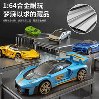 1:64 Scale Alloy Sports Car Model with Road Signs, Collectible Die-cast Toy Vehicle for Boys