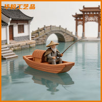 Miniature Chinese Style Boat Resin Ornaments for Micro Landscape Fish Tank Decor