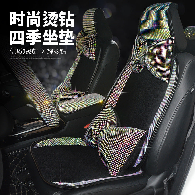 Rhinestone Car Seat Cushion Set - Universal Fit, Non-Slip, Breathable, Bling Decor for Auto Interior