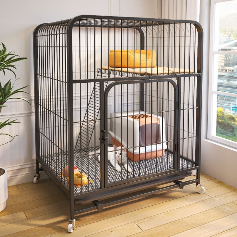 Indoor Cat Cage with Litter Box, Large Cat Villa, Space-Saving Cat House for Small Cats
