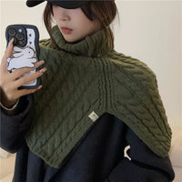 Korean Style Knitted Pullover Shawl for Women, High Collar Neck Warmer Scarf, Thickened Warm Wrap for Autumn Winter