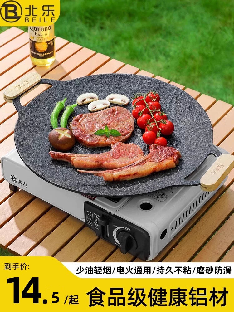Portable BBQ Grill Pan for Outdoor Camping and Home Use, Compatible with Cassette Stoves and Induction Cookers