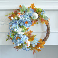 Autumn Peony Pumpkin Wreath Artificial Flower Garland for Home Outdoor Decor