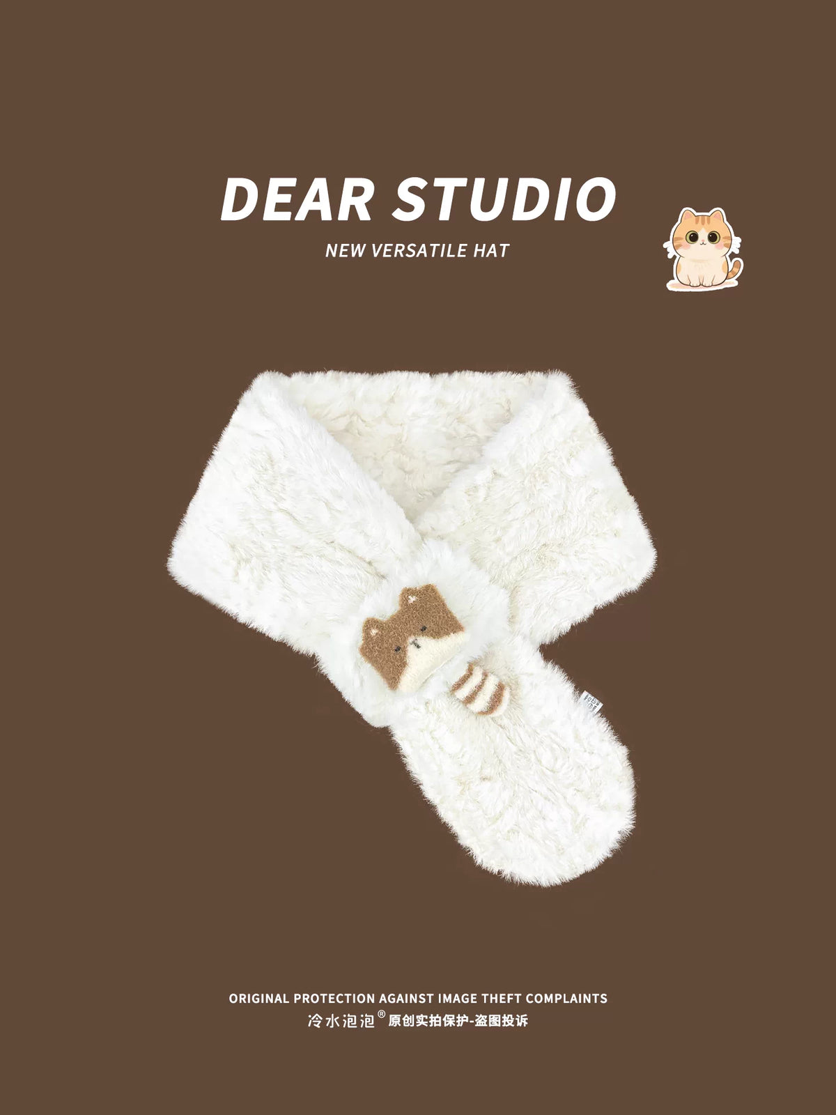 Japanese Style Cute Cartoon Cat Plush Cross Scarf for Women, Autumn/Winter Warm Neck Warmer