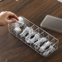 Desktop Cable Organizer Box with 8 Compartments and Dustproof Lid