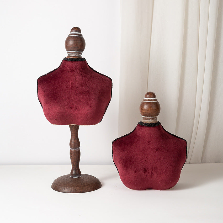 French Vintage Velvet Mannequin Jewelry Display Stand for Necklaces & Pendants