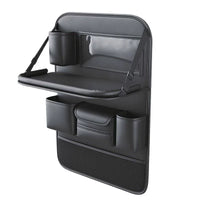 Car Seat Back Organizer with Foldable Table Tray, Kick Mat, and Storage Pockets