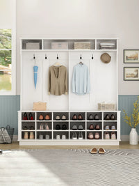 Vintage Entryway Hall Tree with Shoe Cabinet and Coat Rack, Large Capacity Storage for Entryway