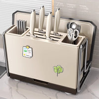 Wall Mounted Kitchen Knife Holder with Utensil Caddy for Chopping Board Pot Lid, Multifunctional Knife Block Storage Rack