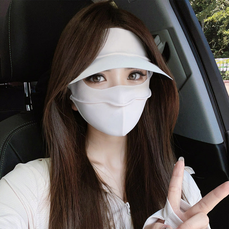 Summer Ice Silk Sun Protection Face Mask for Women, Outdoor Cycling Full Face Sunshade with Ear Loops, Breathable Balaclava