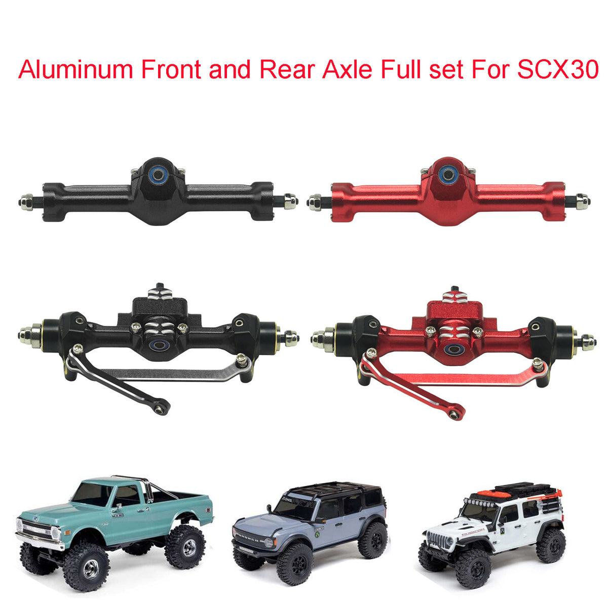 SCX30 Aluminum Alloy Front & Rear Axle Assembly with Brass Steering Cups, Tie Rods, Gears, Bearings, and Drive Shaft