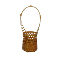 Handmade Lacquer Bamboo Woven Six-Grid Hollow Flower Vase with Handle for Home Decor and Storage