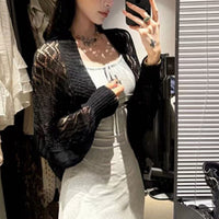 Women's Ice Silk Hollow Knit Sun Protection Shawl Long Sleeve Thin Solid Color Cape