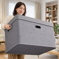 Foldable Cotton Linen Storage Box with Lid for Desk, Toys, Clothes, and Wardrobe Organization