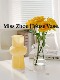 Modern Minimalist Glass Vase for Living Room Dining Table Decor, French Vintage Cream Style Flower Arrangement Ornament