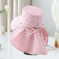 Plaid Sun Protection Hat with Neck Flap and Breathable Face Mask for Outdoor Activities