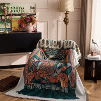Vintage-Style Cotton Throw Blanket with Fringe for Sofa, Bed, Camping and Decor