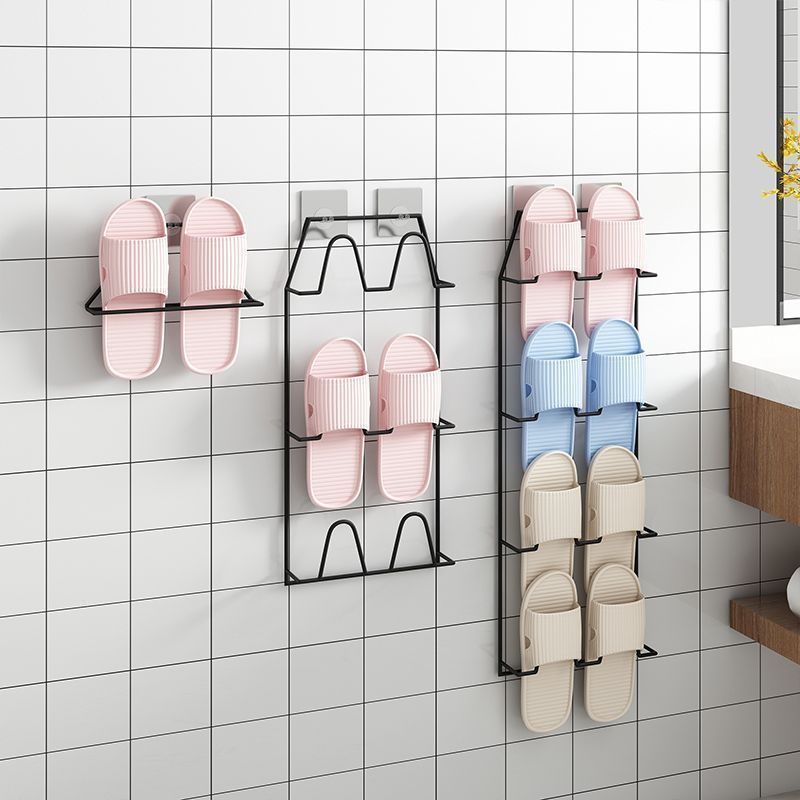 Wall-Mounted Slipper Rack with Drainage for Bathroom, Punch-Free Storage Organizer