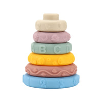 Soft Silicone Stacking Blocks Teether Toy for Babies, Rainbow Ring Educational Play Set with Embossed Numbers