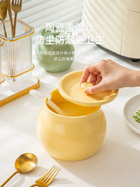 Ceramic Lard Container with Lid, High-Temperature Resistant Seasoning Jar for Chili Oil, Salt, and Spices