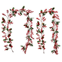 Artificial Eucalyptus Garland with Red Berries and Pinecones for Christmas Decor