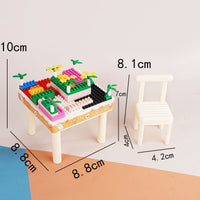 Miniature Dollhouse Building Blocks Table and Chair Set for Kids DIY Play