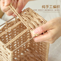 Minimalist Paper Rope Woven Storage Basket with Lid or Lidless Options for Home Decor and Organization