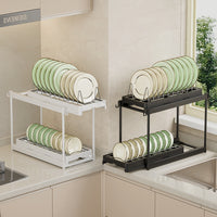 Pull-Out Under-Cabinet Dish Drying Rack with Storage Shelf for Kitchen Sink Organization