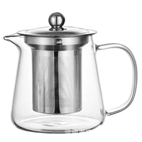 Heat-Resistant Glass Teapot with Stainless Steel Infuser and Cups for Home Use
