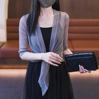 Women's Shimmer Mesh Cardigan Shrug with Lace Trim, Plus Size Sun Protection Air Conditioning Shawl