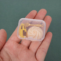 Dollhouse Miniature Breakfast Set with Steamed Buns, Dumplings, Milk, and Eggs in Clear Box