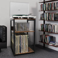 Vintage Record Player Stand with 3-Tier Storage for Vinyl Records and CDs