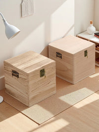 Vintage Solid Wood Storage Chest with Lid, Moisture-Proof Paulownia Wood Trunk for Home Storage