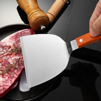 Stainless Steel Griddle Spatula Set with Wooden Handle for BBQ, Steak, and Pizza