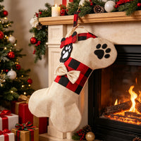 Christmas Burlap Bone Stocking Pet Gift Candy Bag Fireplace Decor