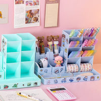 Large Capacity Slanted Pen Holder for Desk, Multi-functional Stationery Organizer with Compartments
